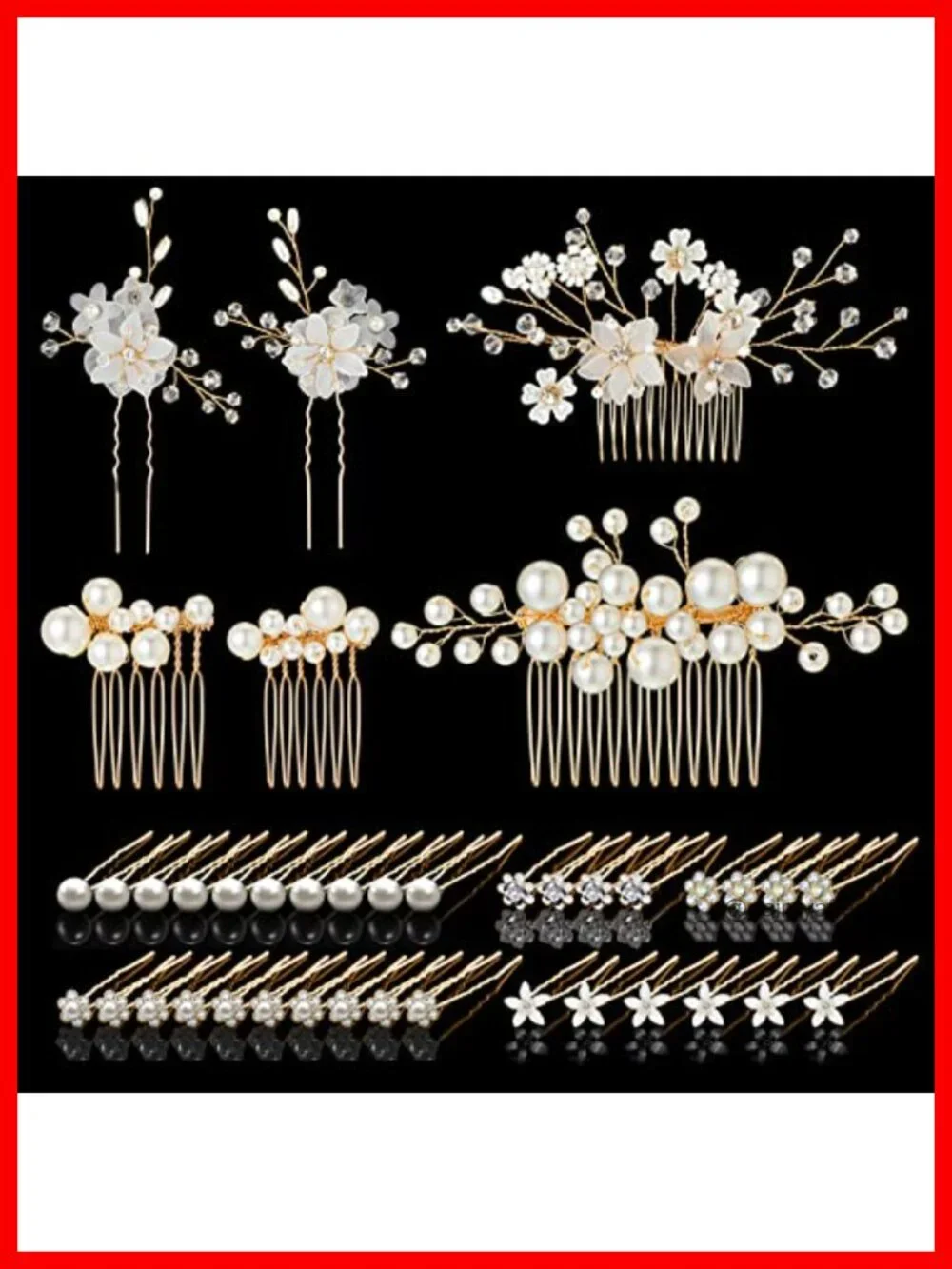40 Piece Bridal Hair Accessories Set Pearl Rhinestone Hair Pins Combs
